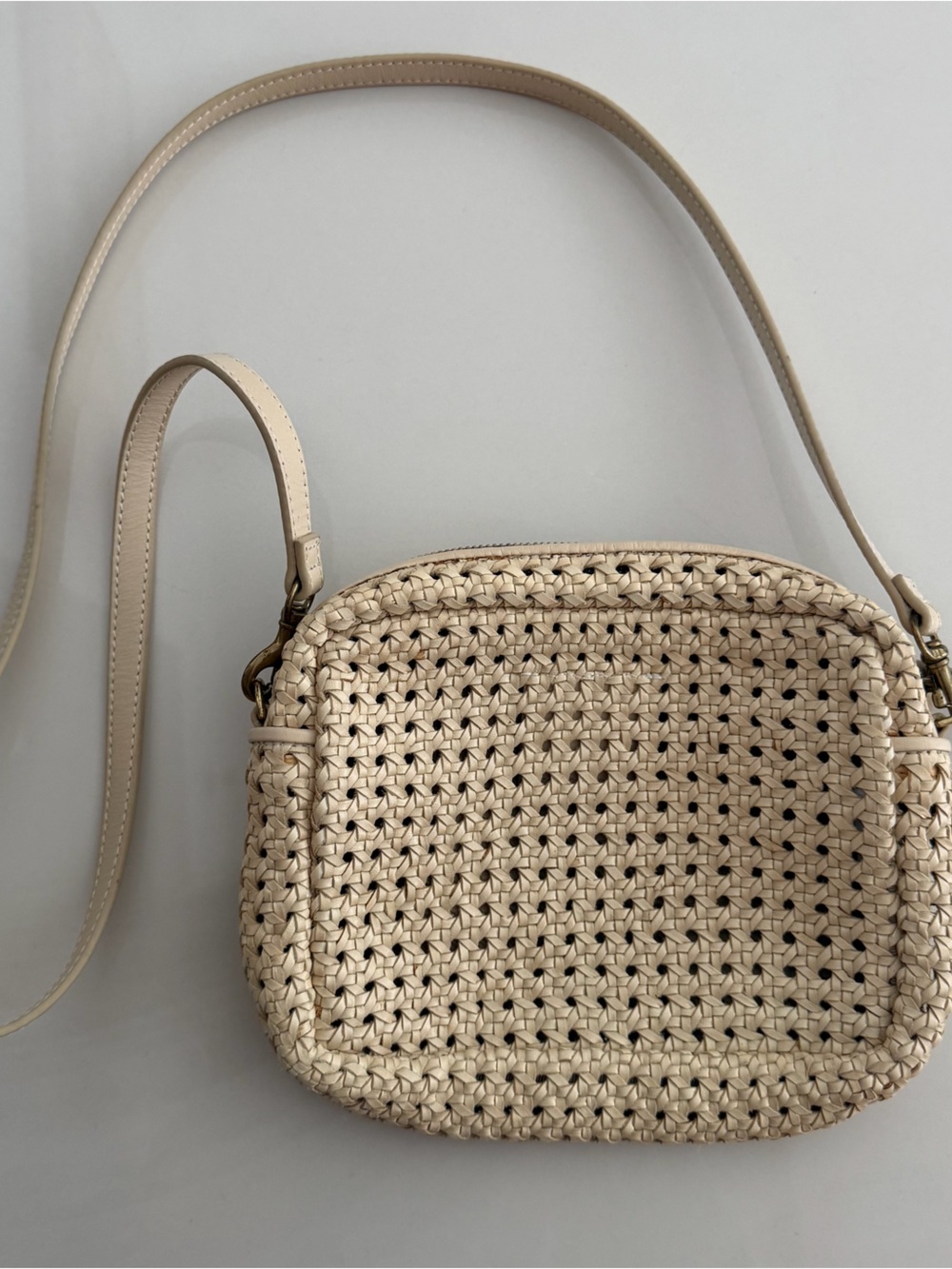 Clare V Neutral Woven Crossbody Bag - Cream
